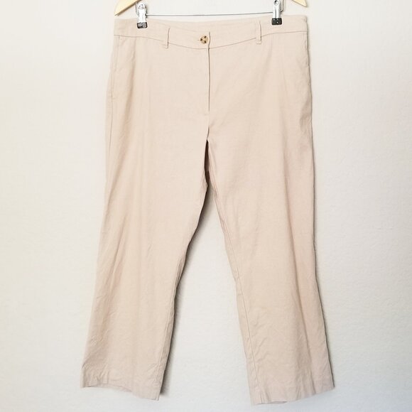 J Jill Linen Stretch Straight-Leg Cropped Trousers Pants Size 14 Flax Beige Tan - Picture 4 of 14